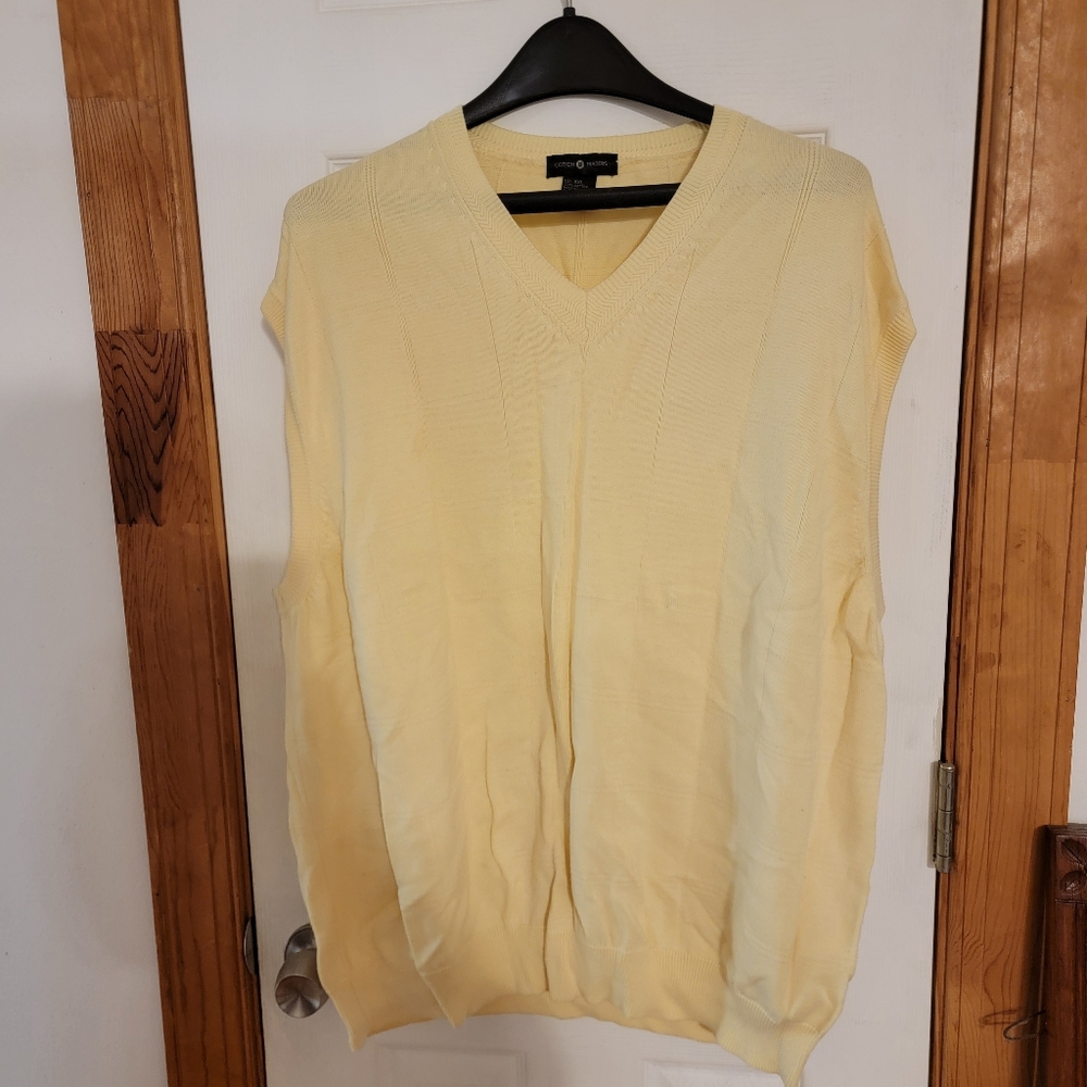 Cotton Traders Yellow Windowpane Knit Sweater Vest Mens XXL Cotton Pullover
